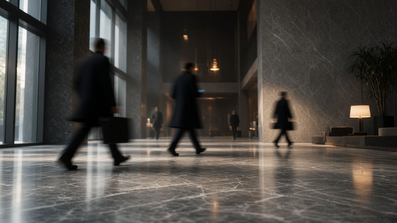 A large corporate office tower lobby, the kind of organization big readiness surveys measure