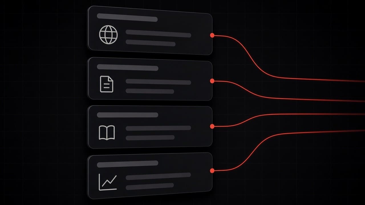 Source stack with titles and the line each one contributes.